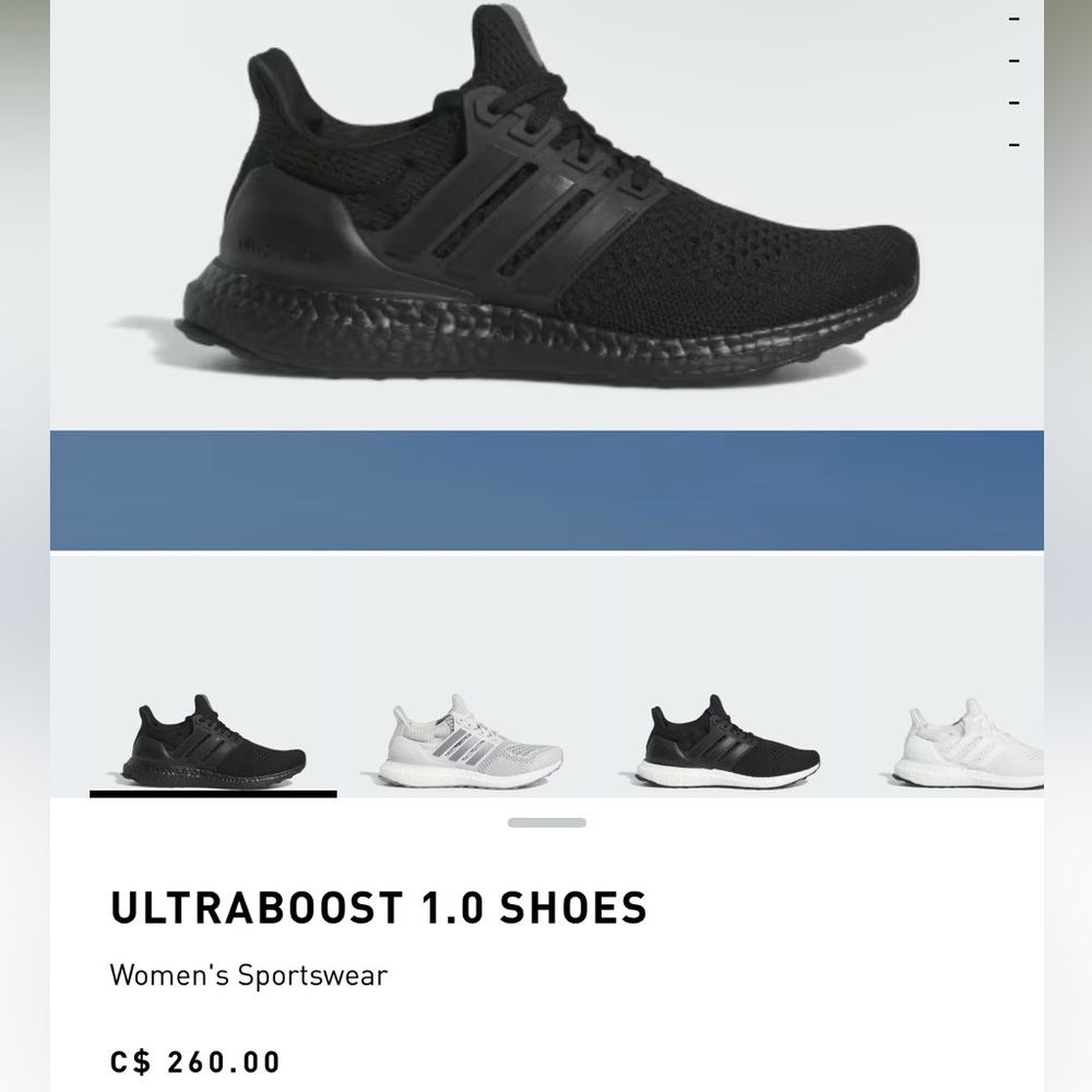 Adidas Women’s Black Ultraboost Running Sneaker, size 7